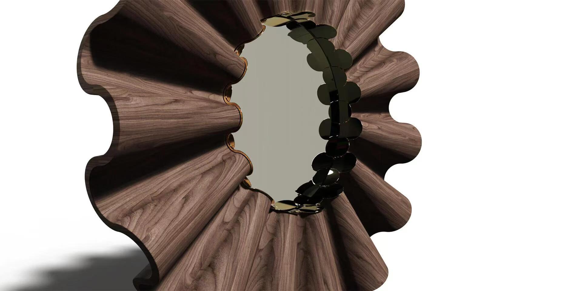 Luxury Italian Wall Mirror with Walnut Wood Design