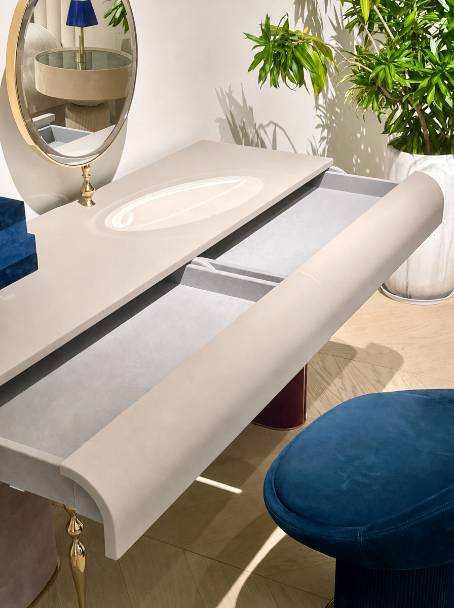 Luxury Modern Dressing Table with Velvet & Metal Design