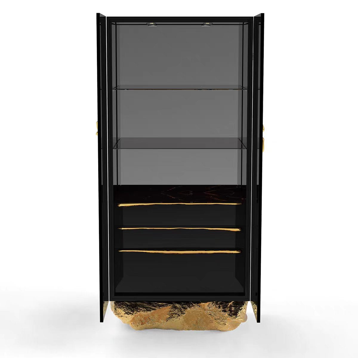 Luxury Italian Brass Glass Wine Cabinet with Solid Wood Design