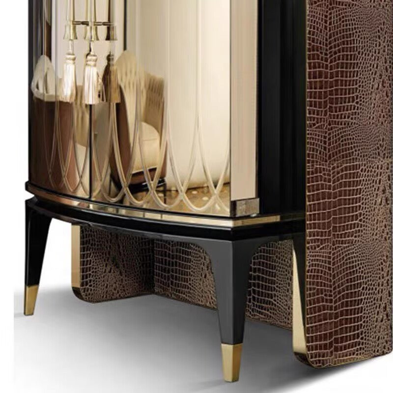 Italian Luxury Champagne Gold Burl Wood Wine Cabinet