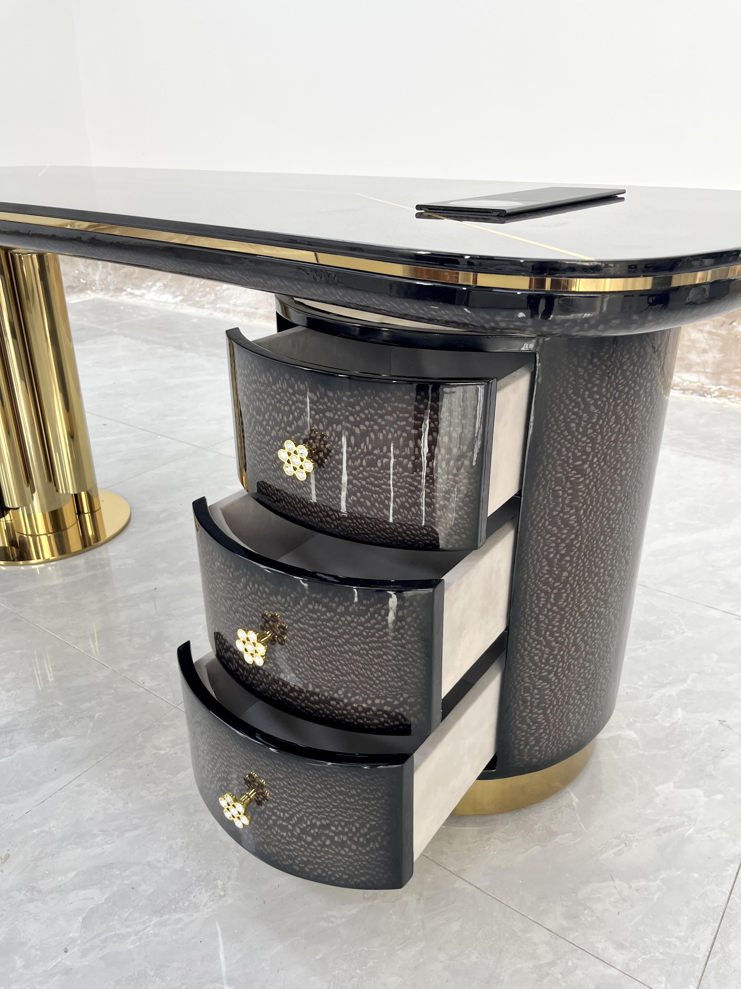 Luxury Italian Executive Desk with Wood & Stainless Steel Design