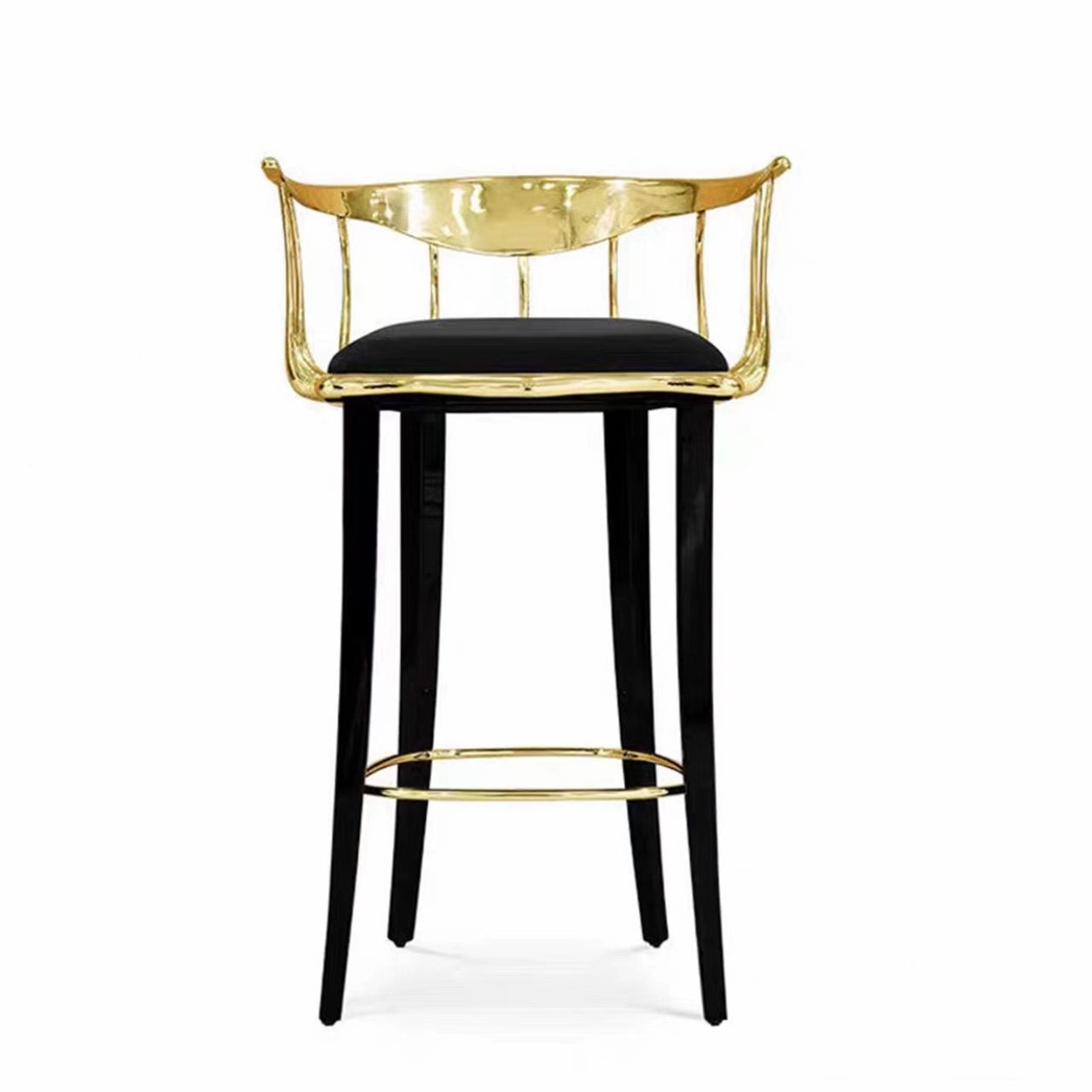 Luxury Italian Brass Bar Stool with Solid Wood Design