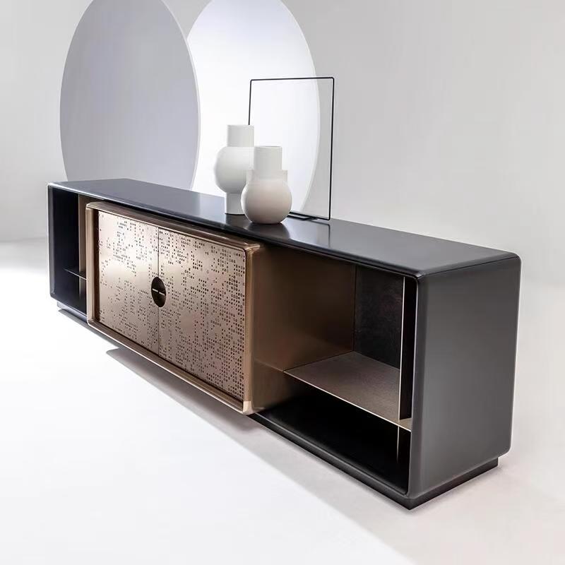 Luxury Italian Solid Wood Sideboard Cabinet with Metal Design