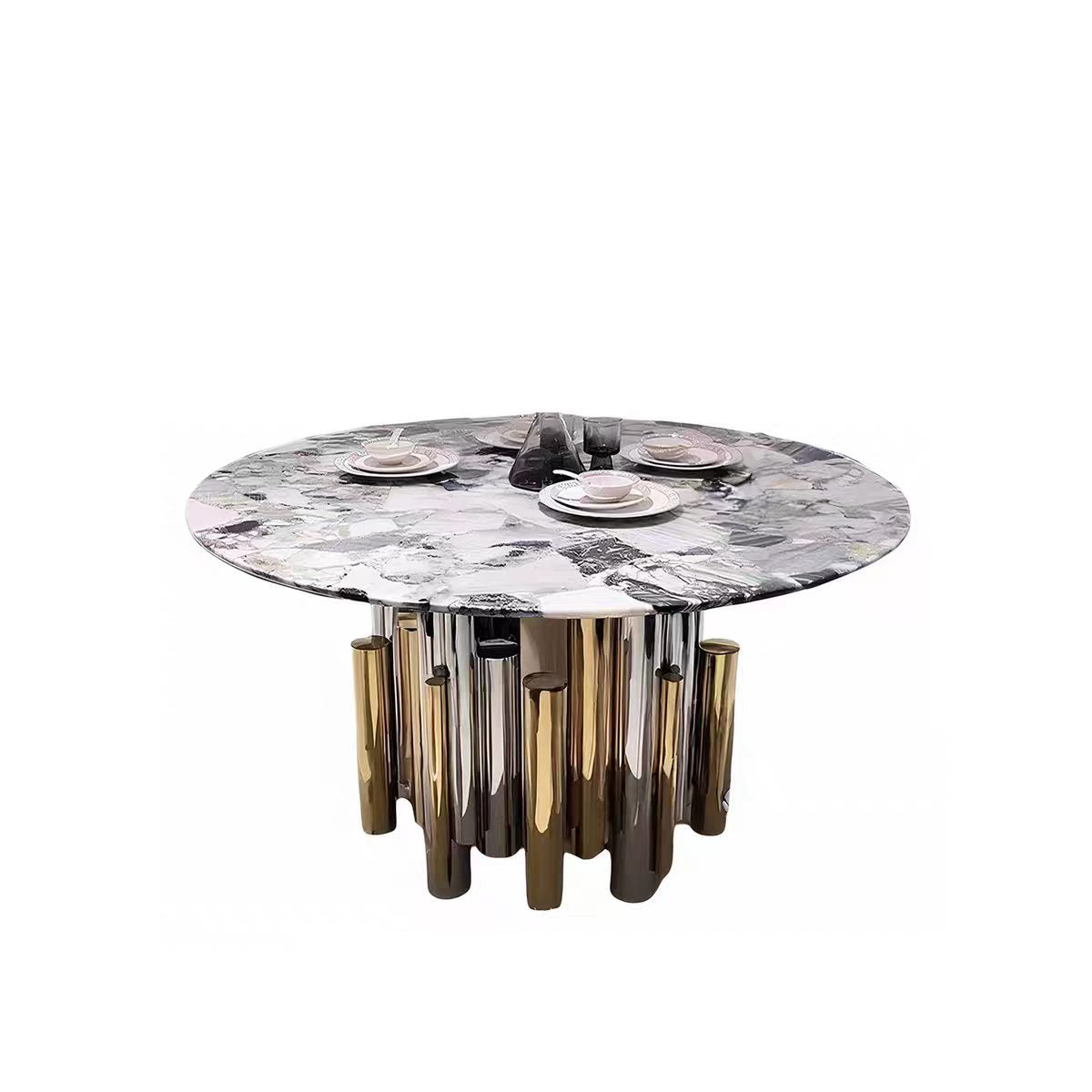 Luxury Italian Cavalli Dining Table with Stainless Steel & Glass Design
