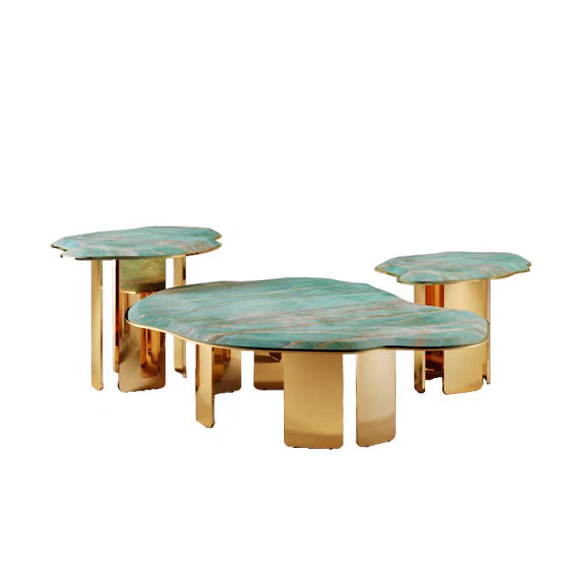 Luxury Italian Marble Nesting Coffee Table with Stainless Steel Design