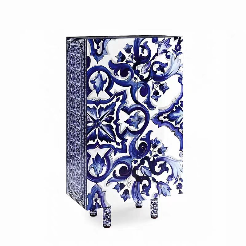 Luxury Italian Hand-Painted Blue & White Porcelain Sideboard