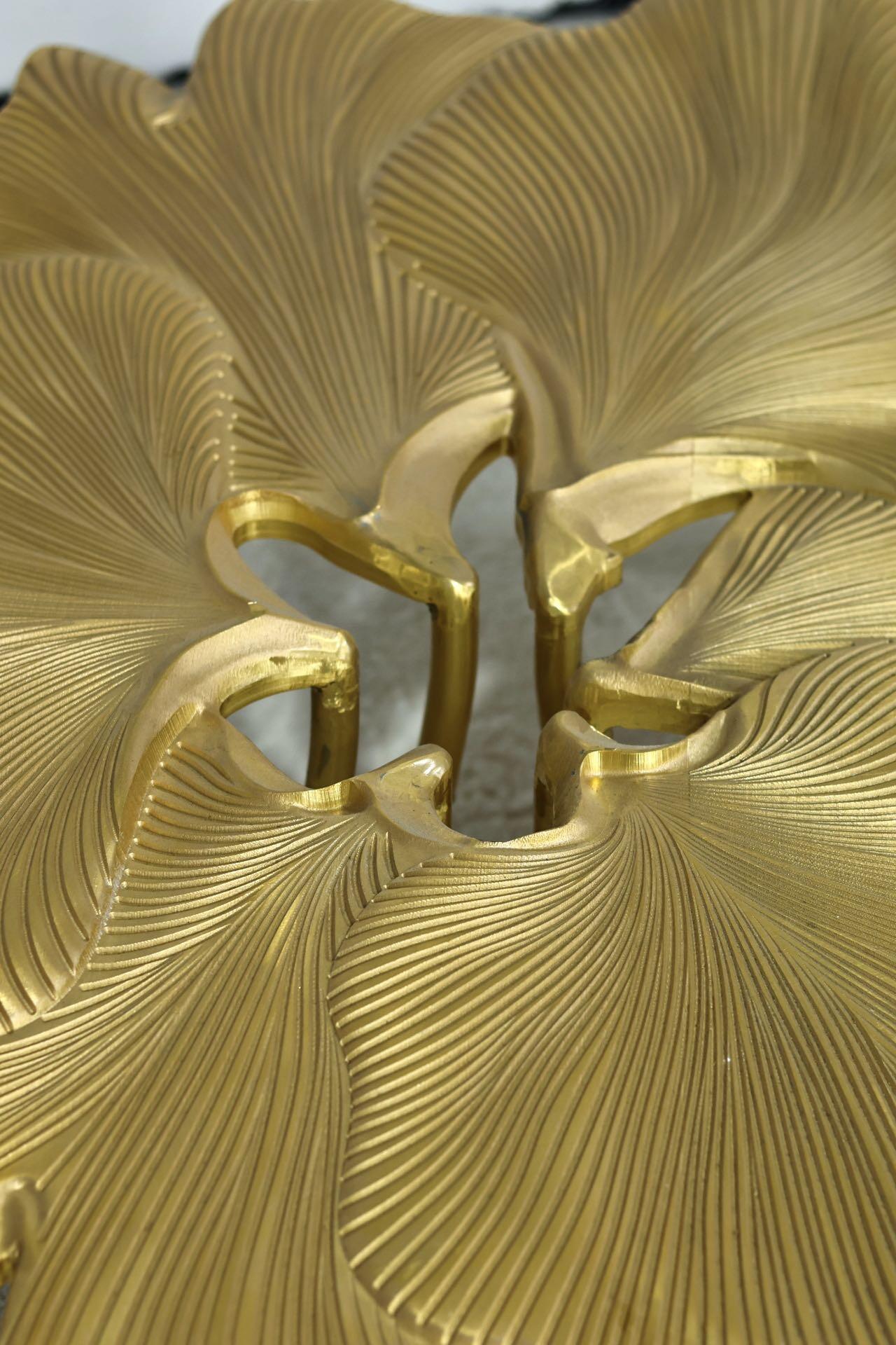 Luxury Golden Lotus Sculptural Coffee Table with Solid Brass Finish