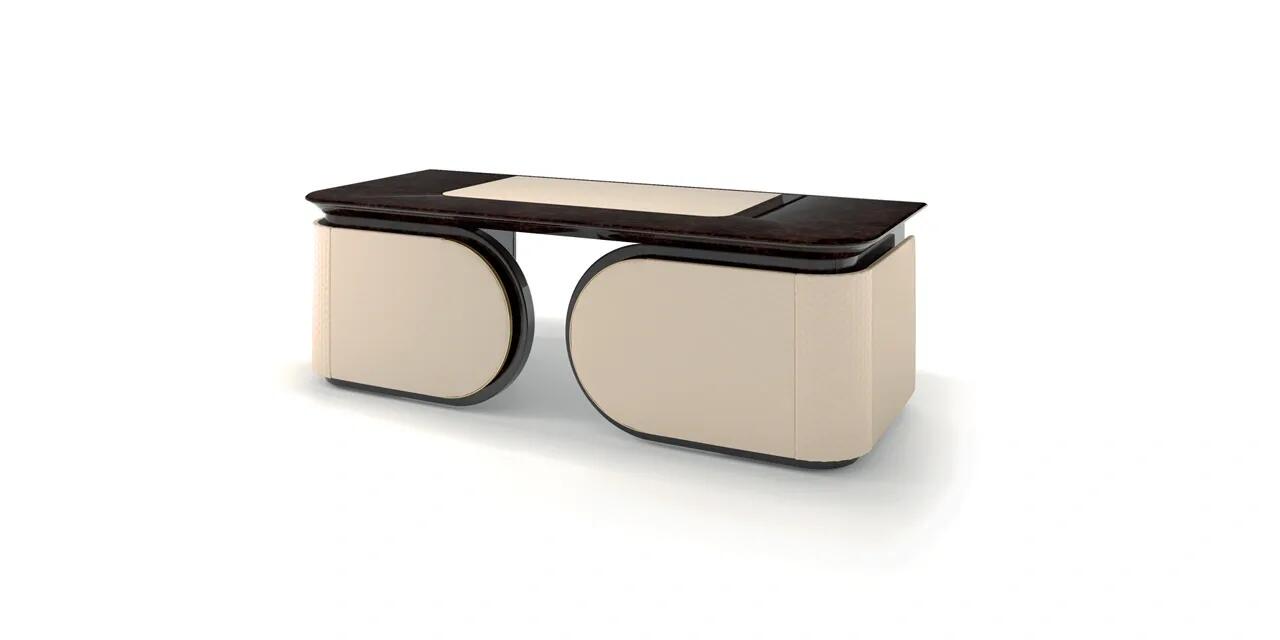 Luxury Italian Executive Desk with Leather & Stainless Steel Design