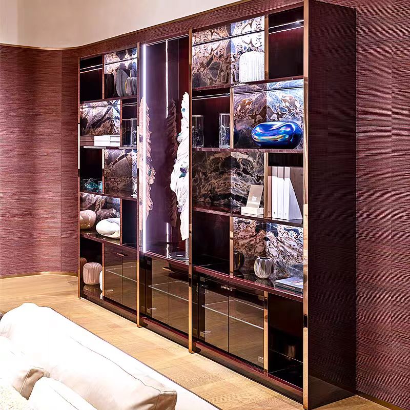 Luxury Italian Designer Bookshelf with Marble & Glass Design