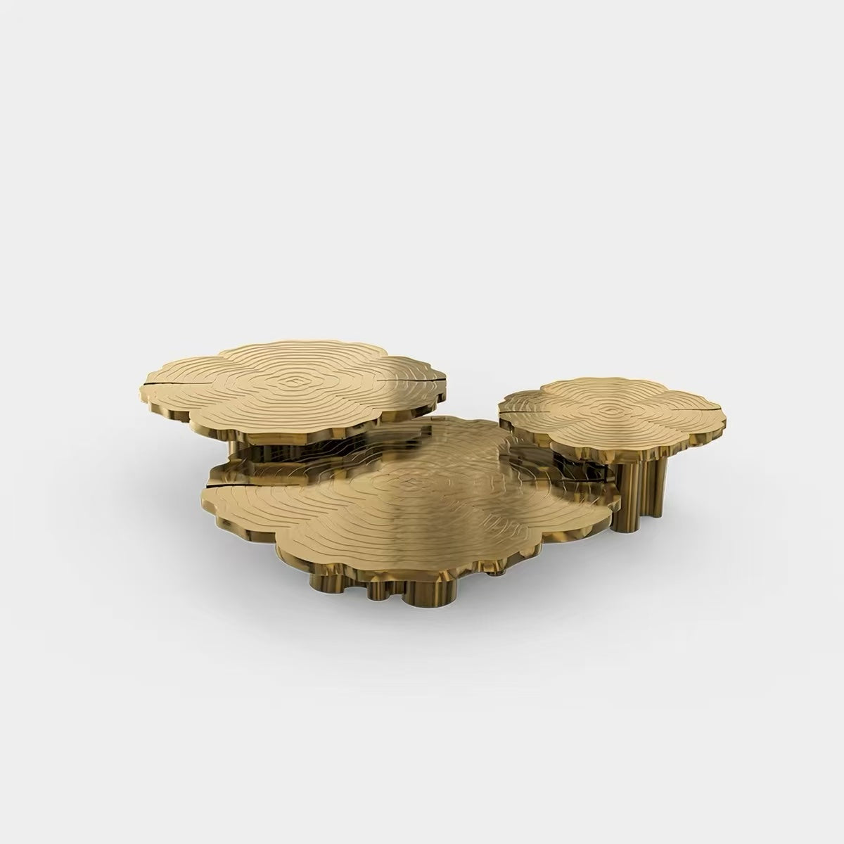Luxury Italian Etched Stainless Steel Coffee Table Set