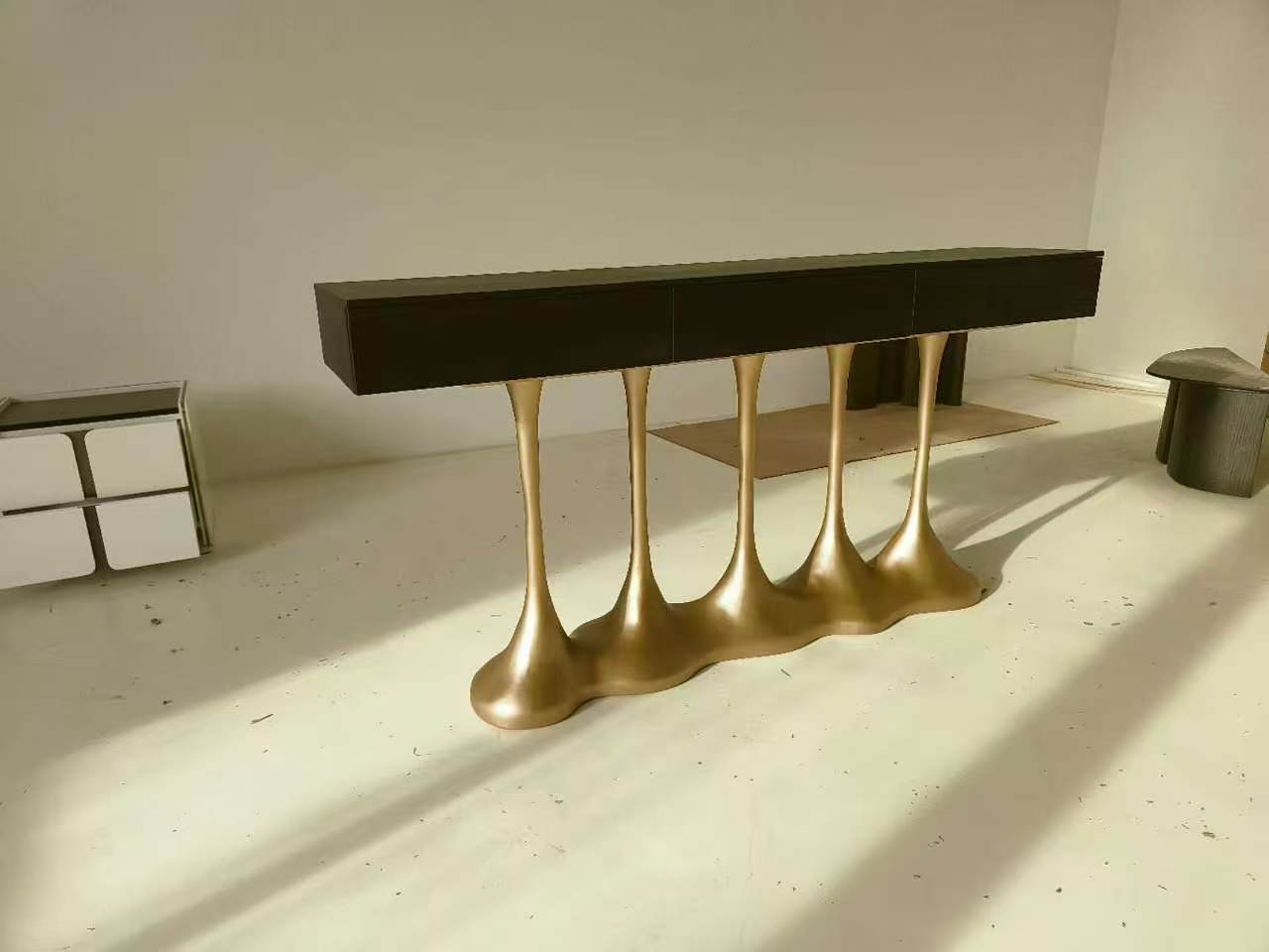 Luxury Brass Console Cabinet Design