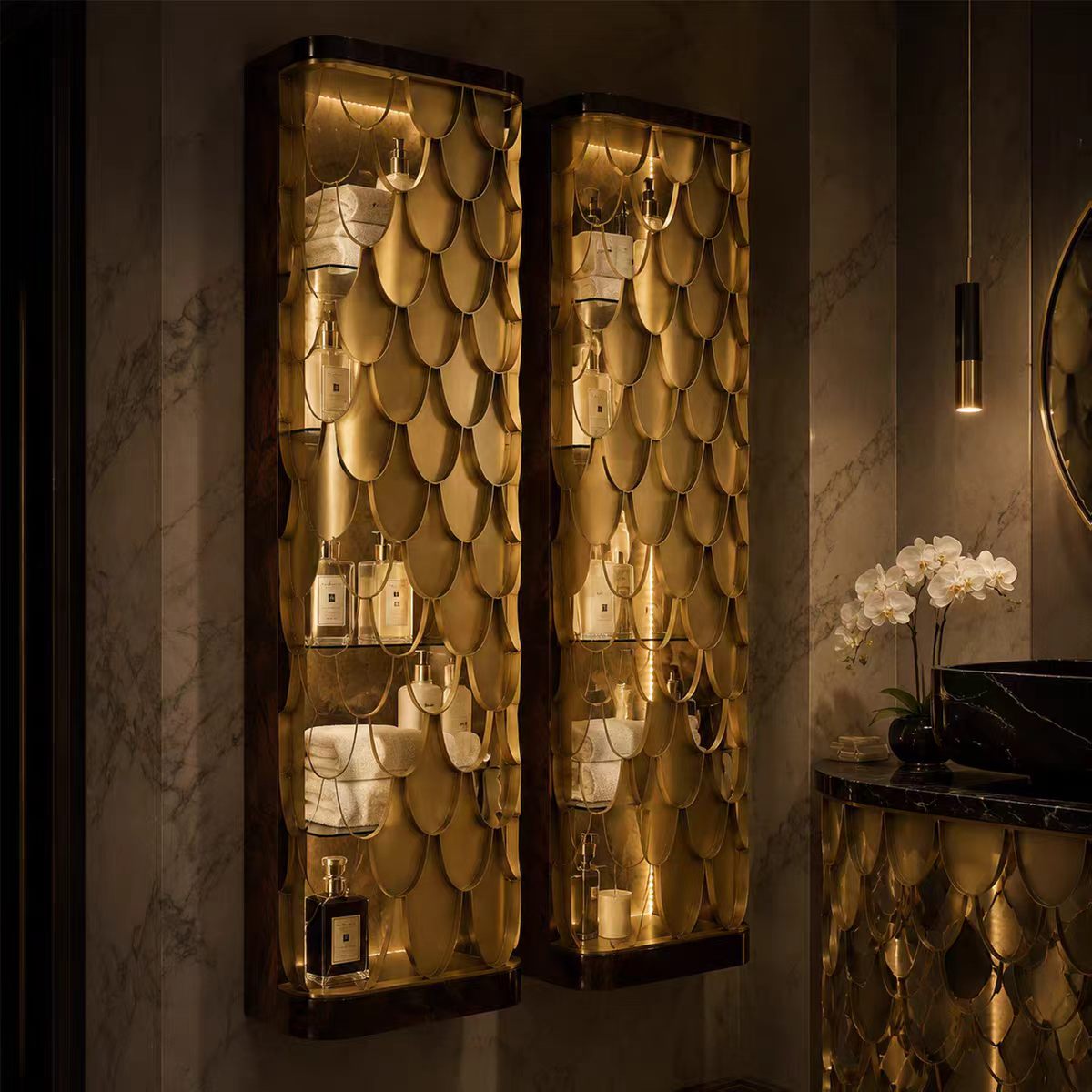 Luxury Bronze Stainless Steel Bathroom Wall Cabinet