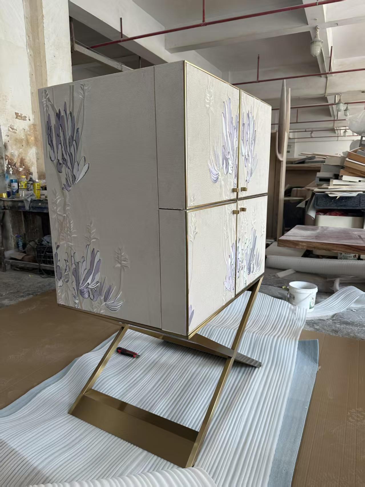 Luxury Embroidered Leather Wine Cabinet Design