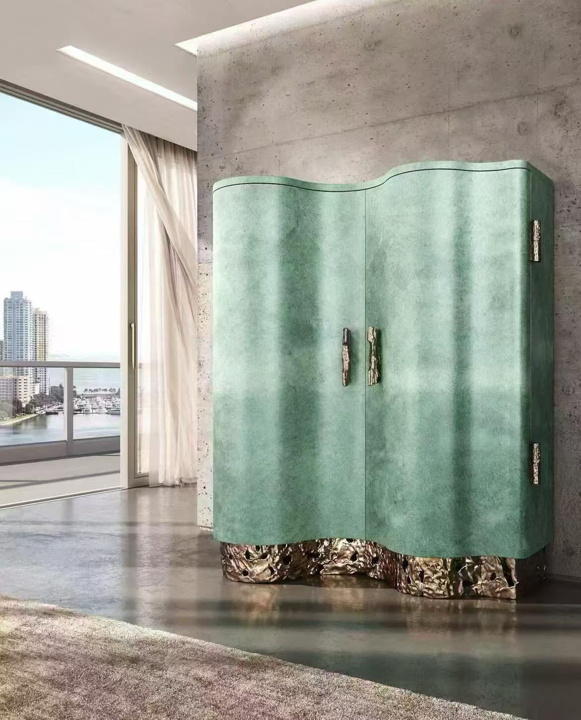 Luxury Italian Retro Green Wave Sideboard