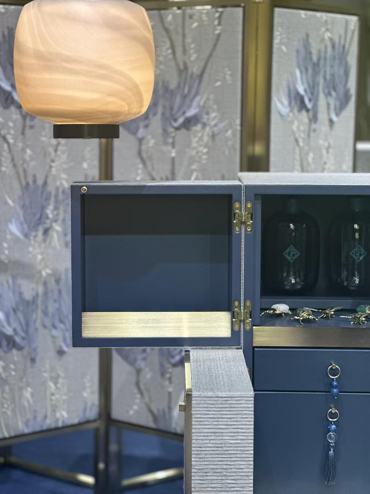 Luxury Embroidered Leather Wine Cabinet Design