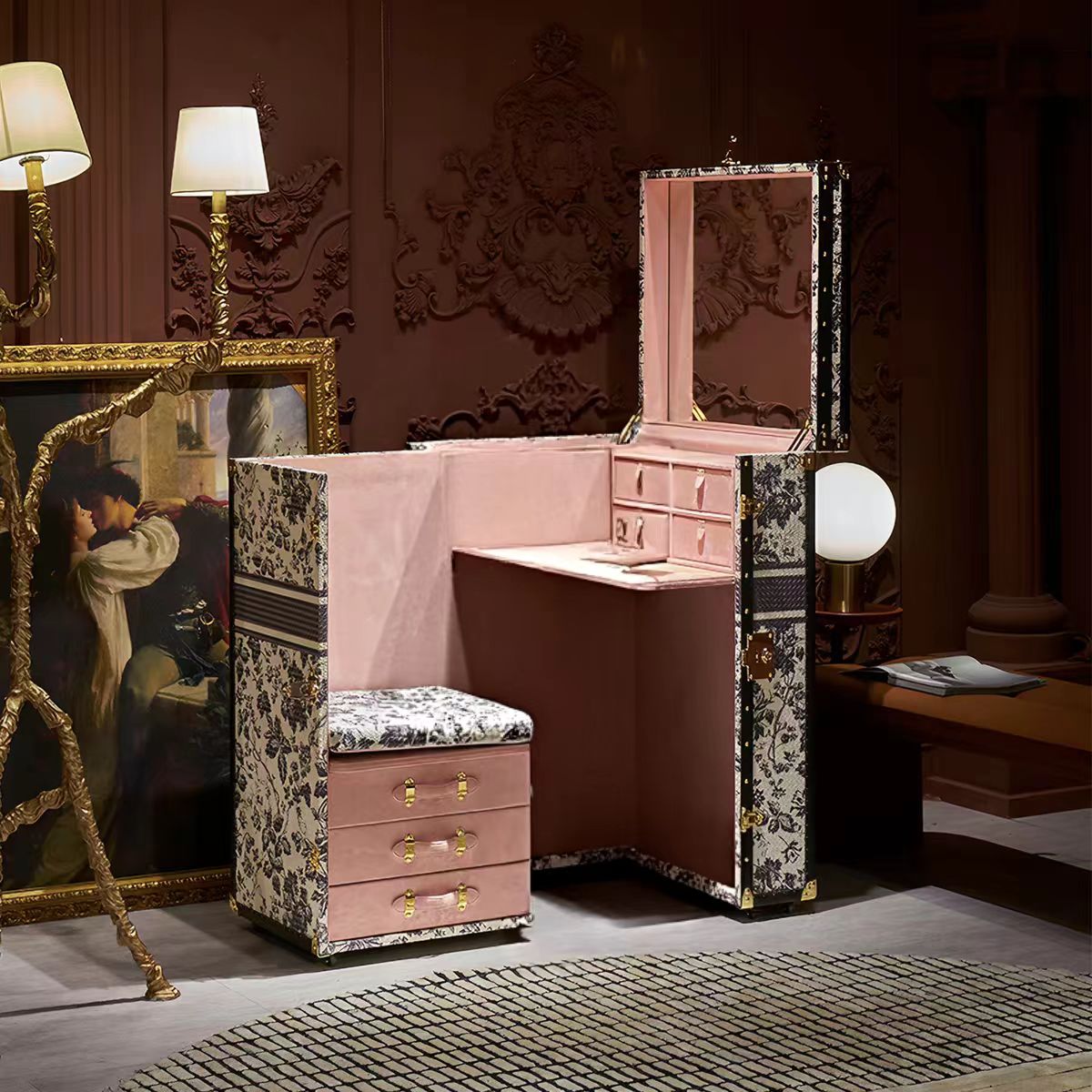 Luxury Italian Pink Vanity Cabinet