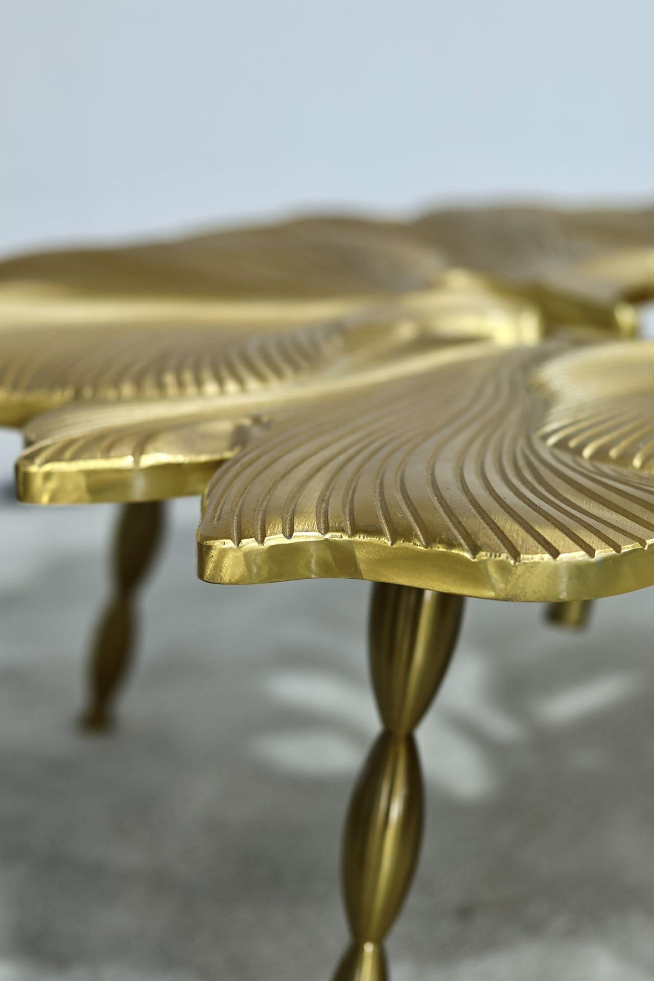 Luxury Golden Lotus Sculptural Coffee Table with Solid Brass Finish