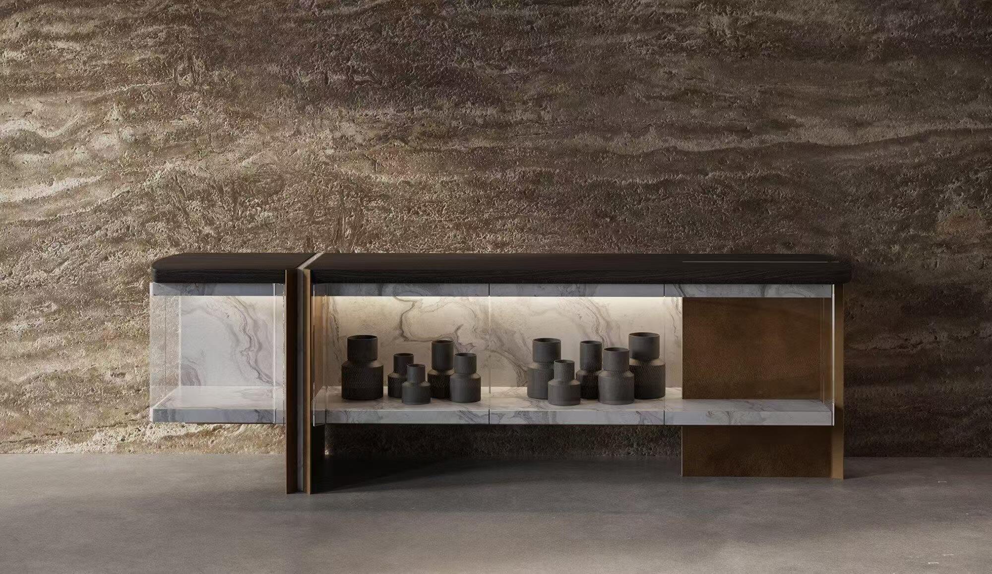 Luxury Italian Glass Sideboard Cabinet Design