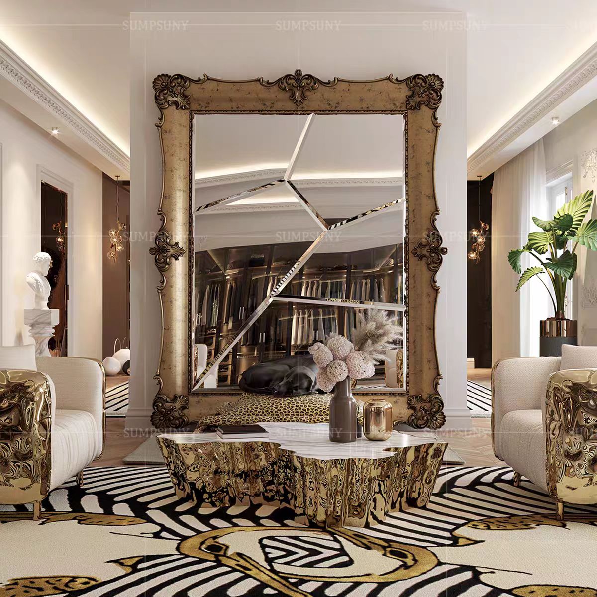 Luxury Portuguese Gold Leaf Wall Mirror with Solid Wood Design