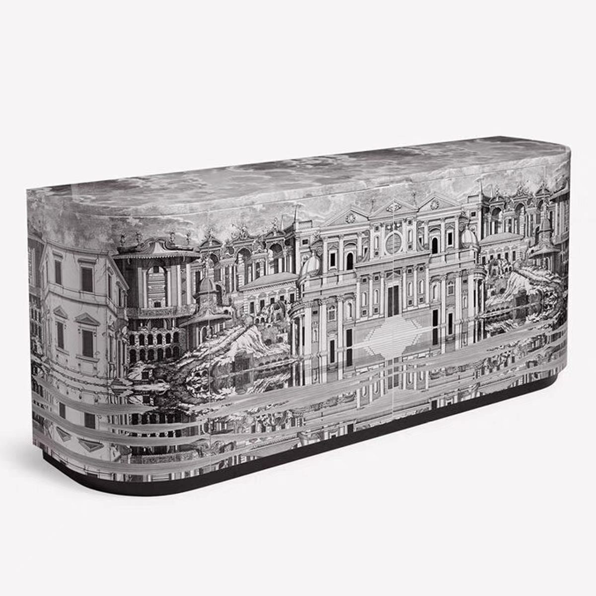 Luxury Curved Architectural Sideboard Cabinet with Hand Painted Design