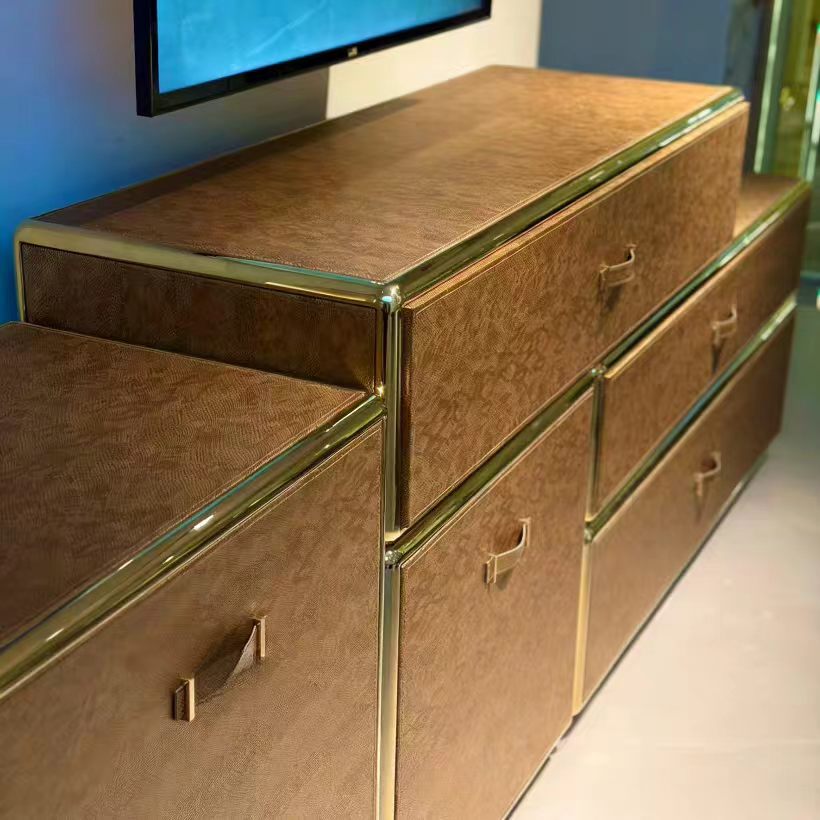 Luxury Italian Solid Wood Storage Cabinet with Stainless Steel Design