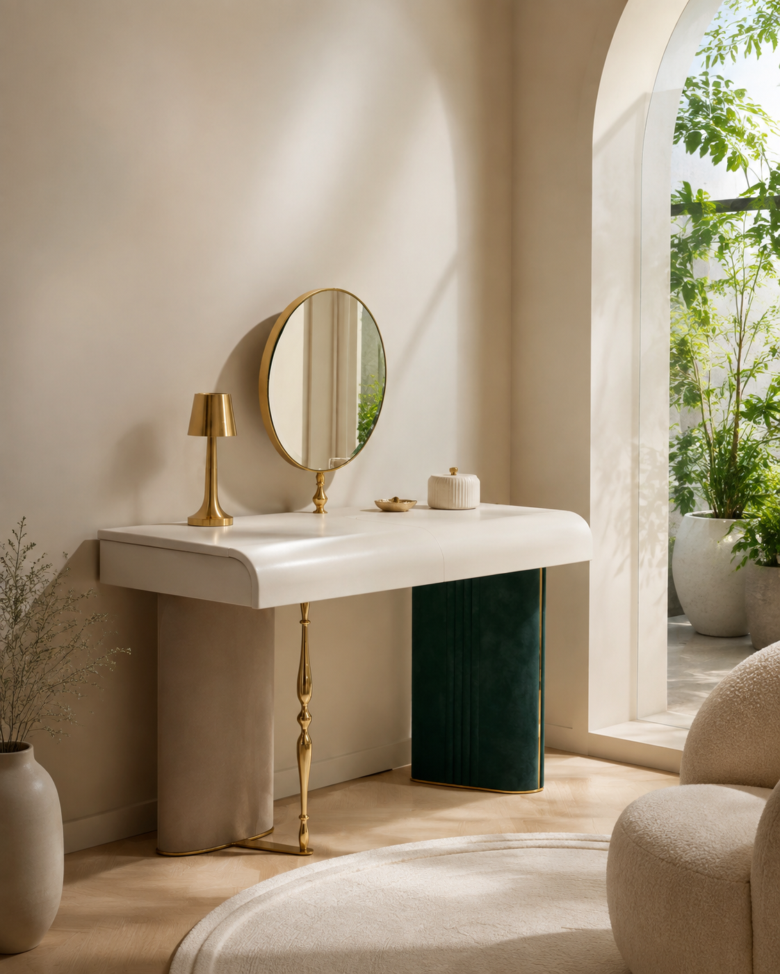 Luxury Modern Dressing Table with Velvet & Metal Design