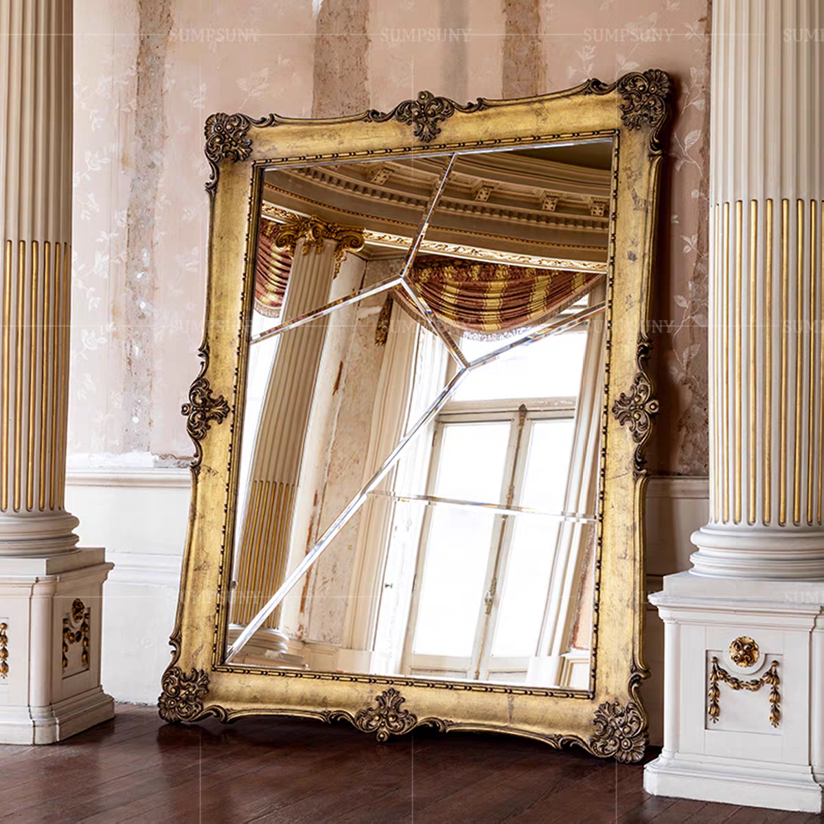 Luxury Portuguese Gold Leaf Wall Mirror with Solid Wood Design