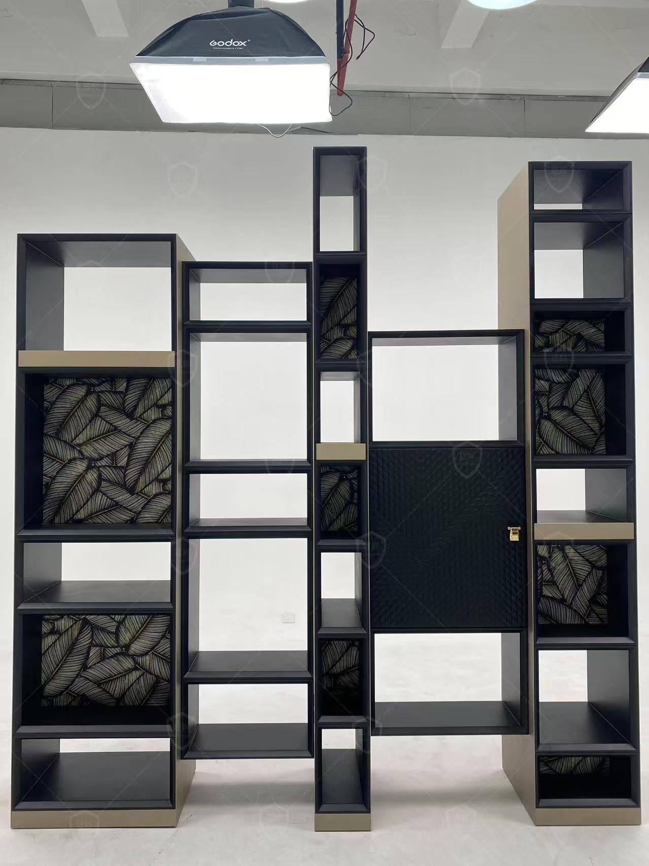 Luxury Italian Stainless Steel Bookshelf with Leather Details