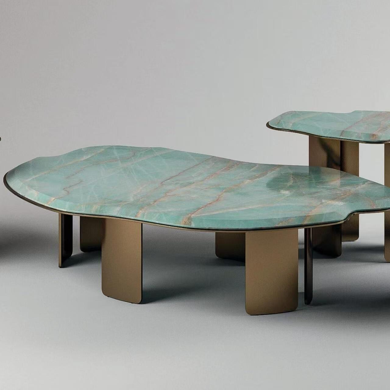 Luxury Italian Marble Nesting Coffee Table with Stainless Steel Design