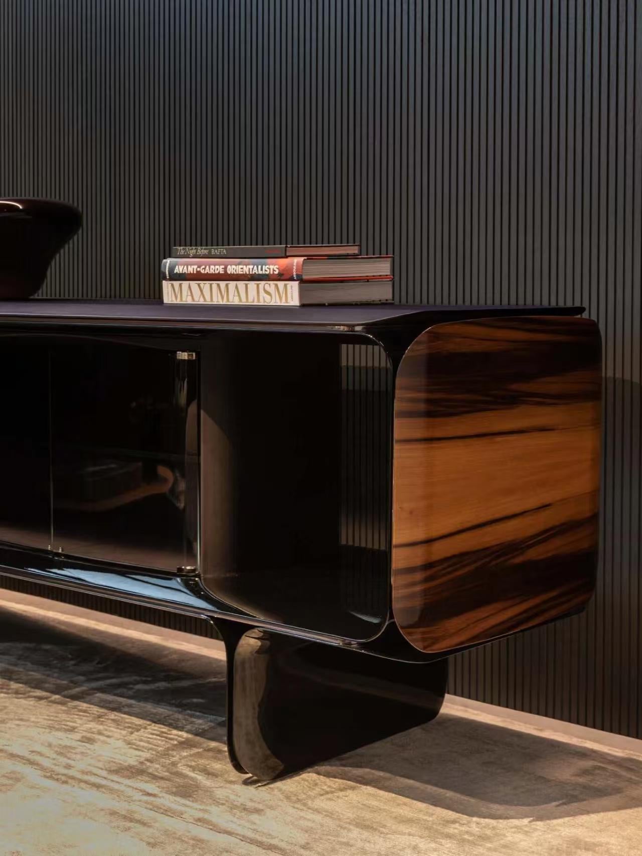 Luxury Italian Bentley Black TV Cabinet with Solid Wood Design