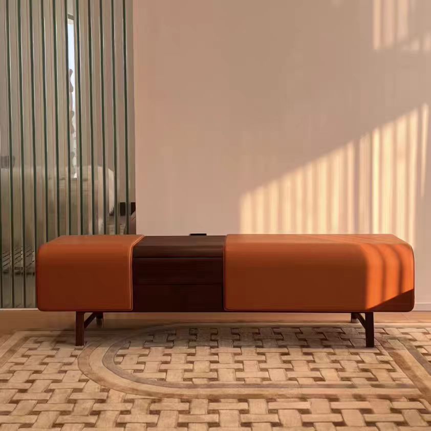 Luxury Italian Solid Wood Bench with Leather Upholstery Design