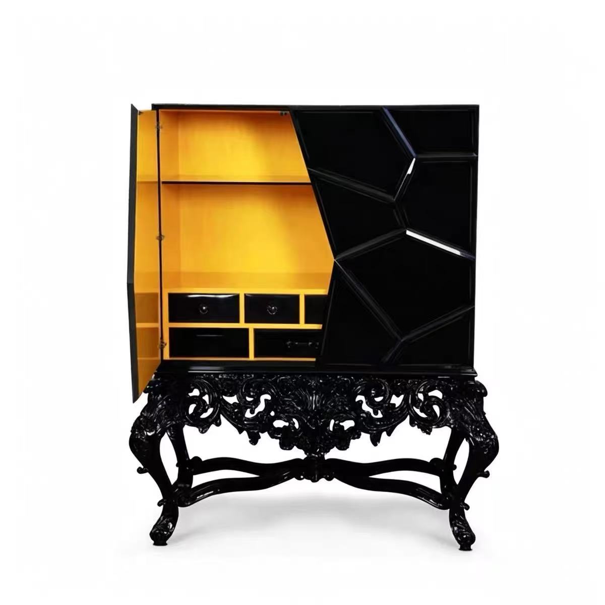 Luxury Italian Black Wood Wine Cabinet