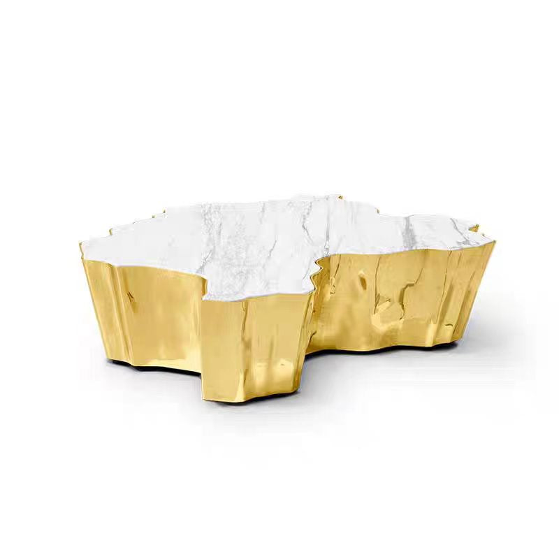 Luxury Italian Irregular Marble Coffee Table with Metal Root Design