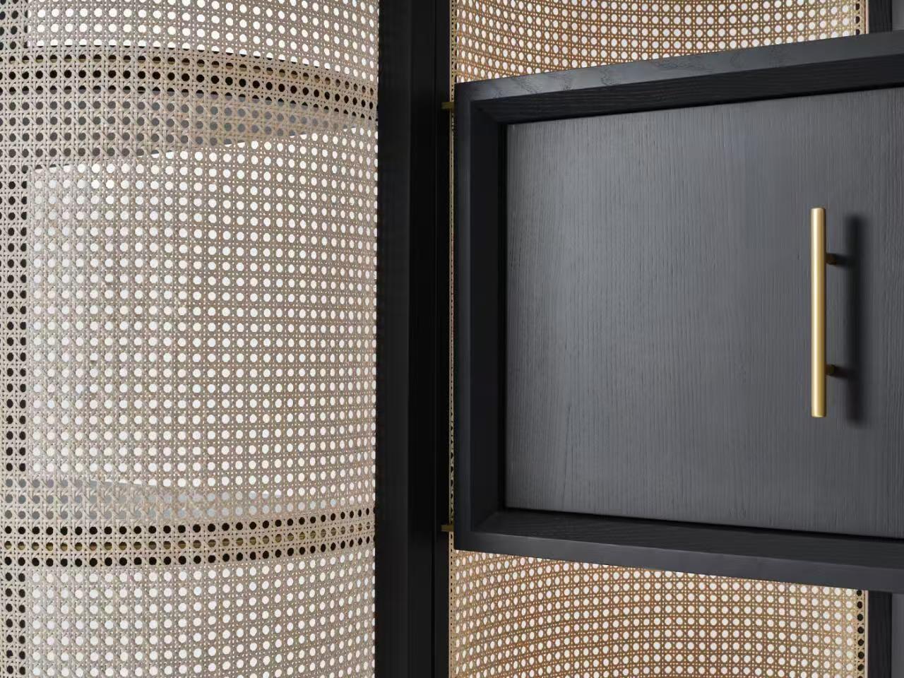 Luxury Italian Rattan Bookshelf with Stainless Steel Design