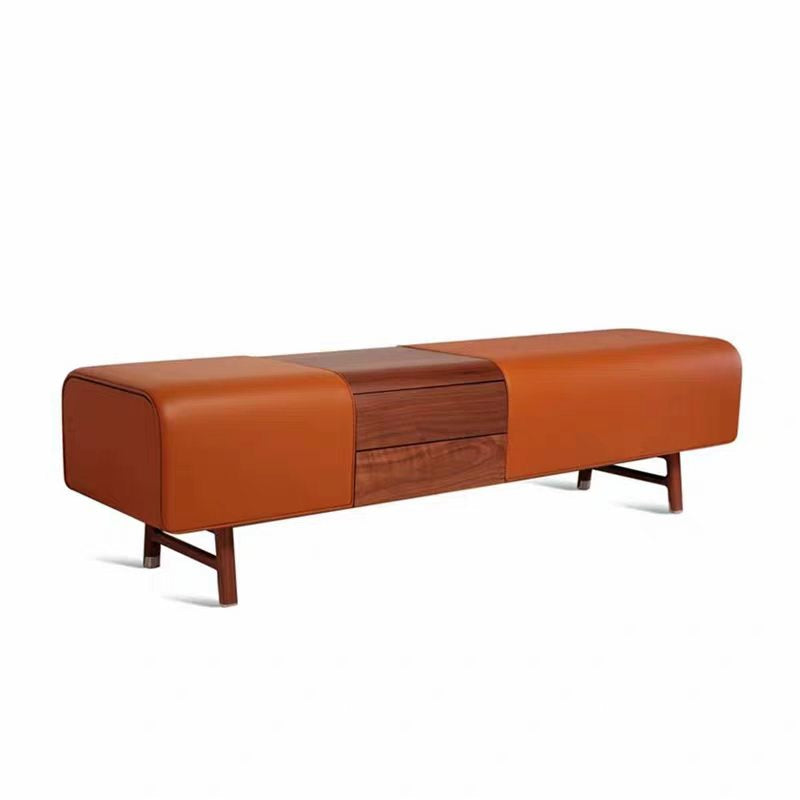 Luxury Italian Solid Wood Bench with Leather Upholstery Design