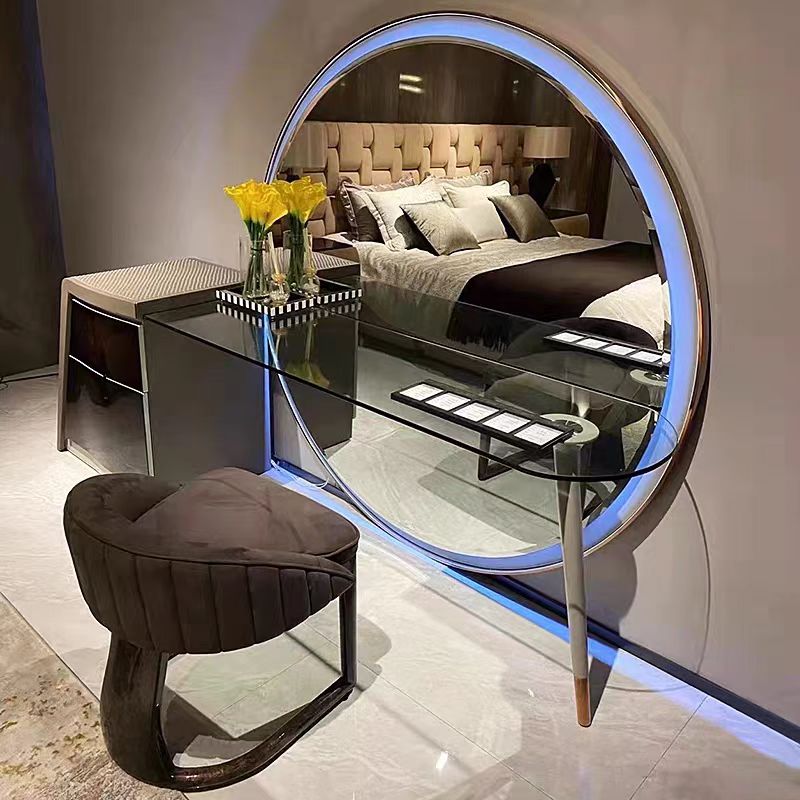 Luxury Italian Designer Round Mirror Vanity Table