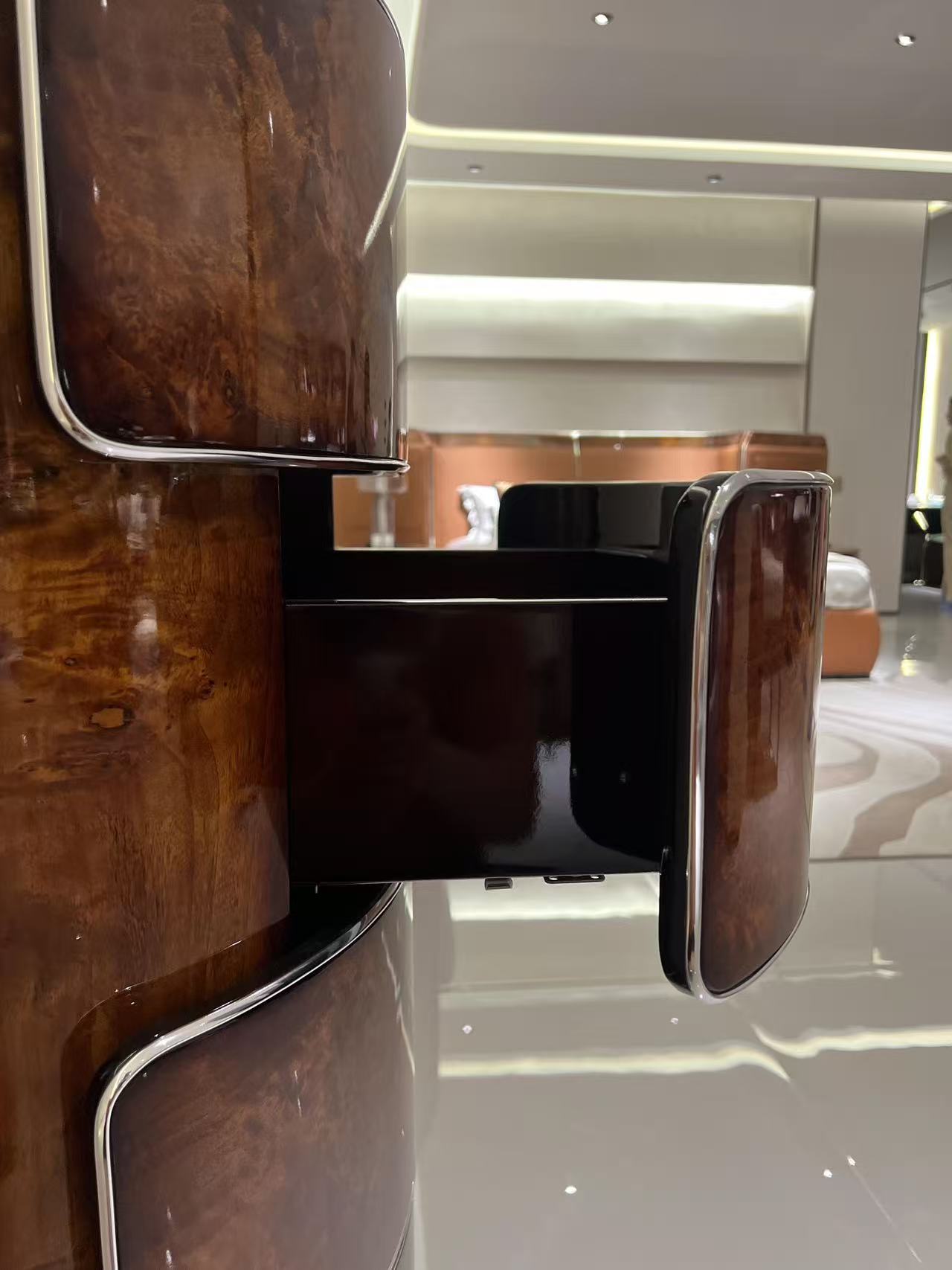 Luxury Italian Bentley-Inspired Curved Console Cabinet