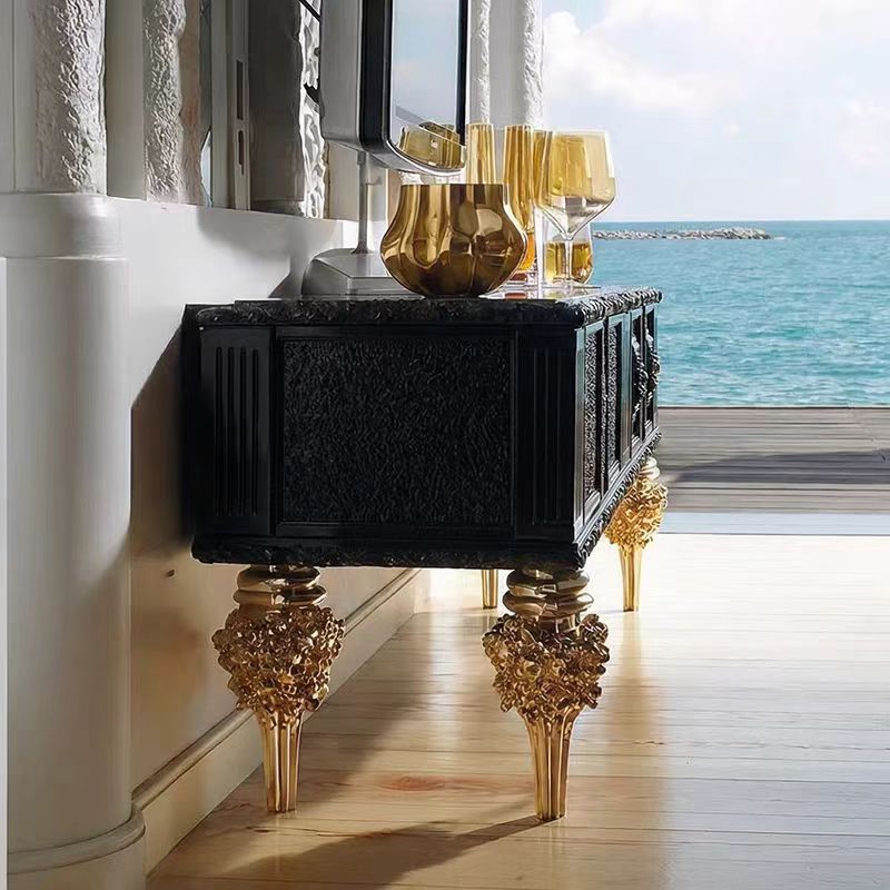 Luxury European Hand-Carved Wood TV Cabinet