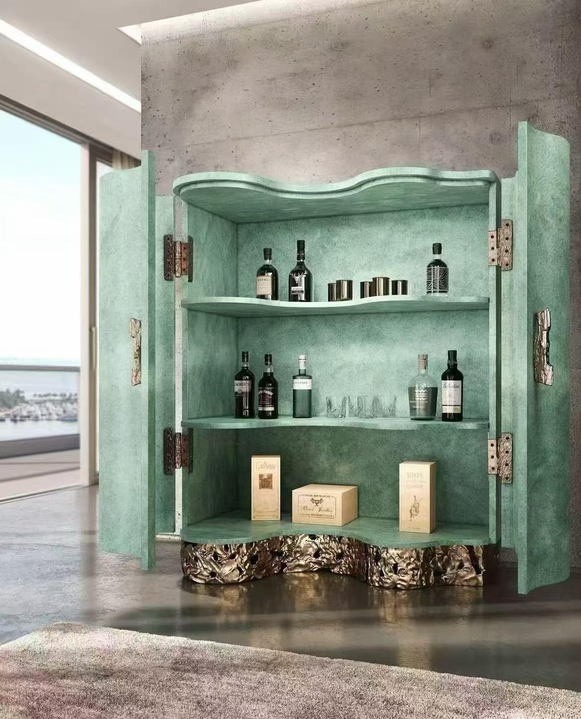 Luxury Italian Retro Green Wave Sideboard