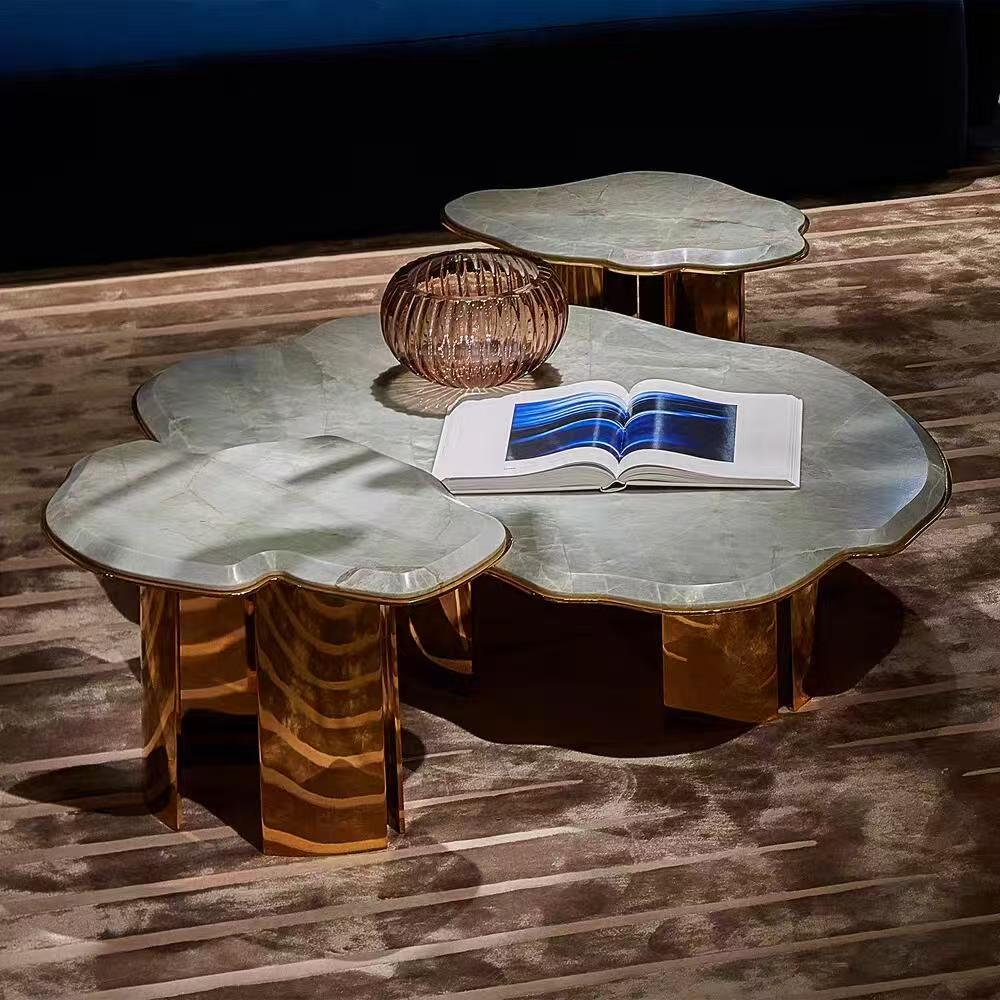 Luxury Italian Marble Nesting Coffee Table with Stainless Steel Design