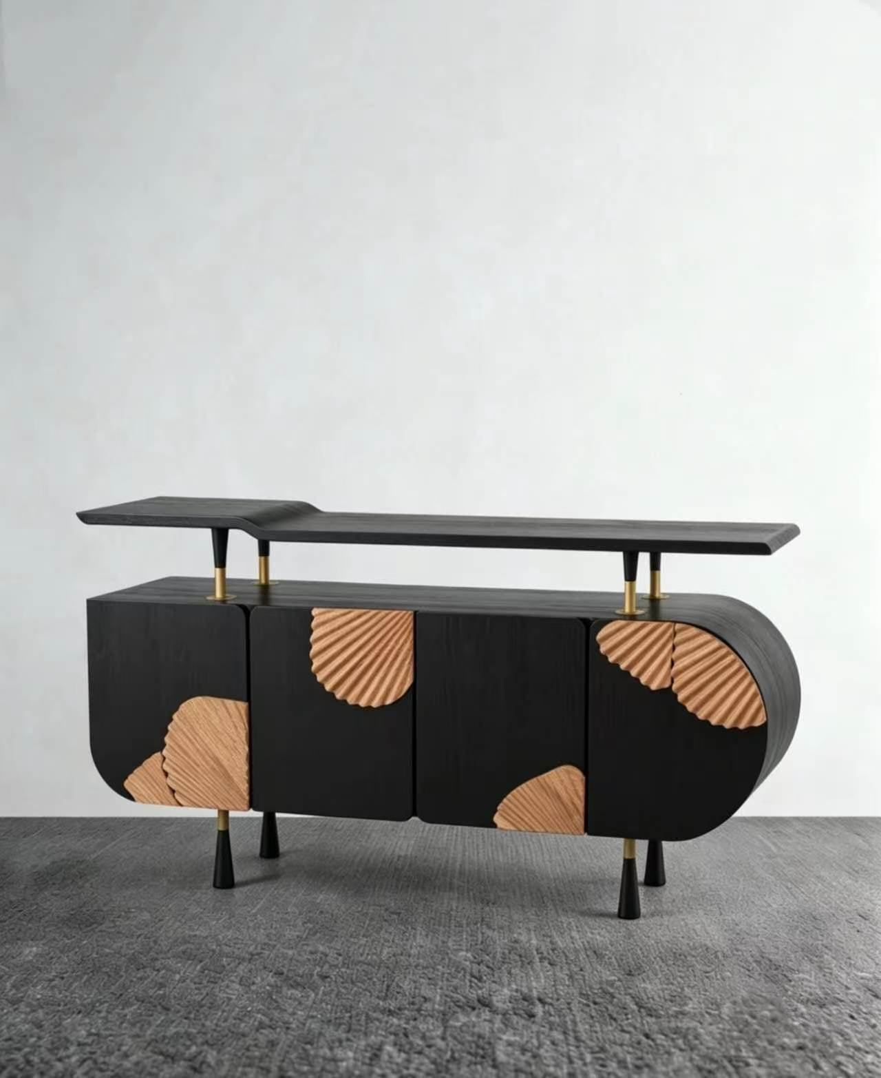 Luxury Italian Solid Wood Sideboard Cabinet with Metal Design