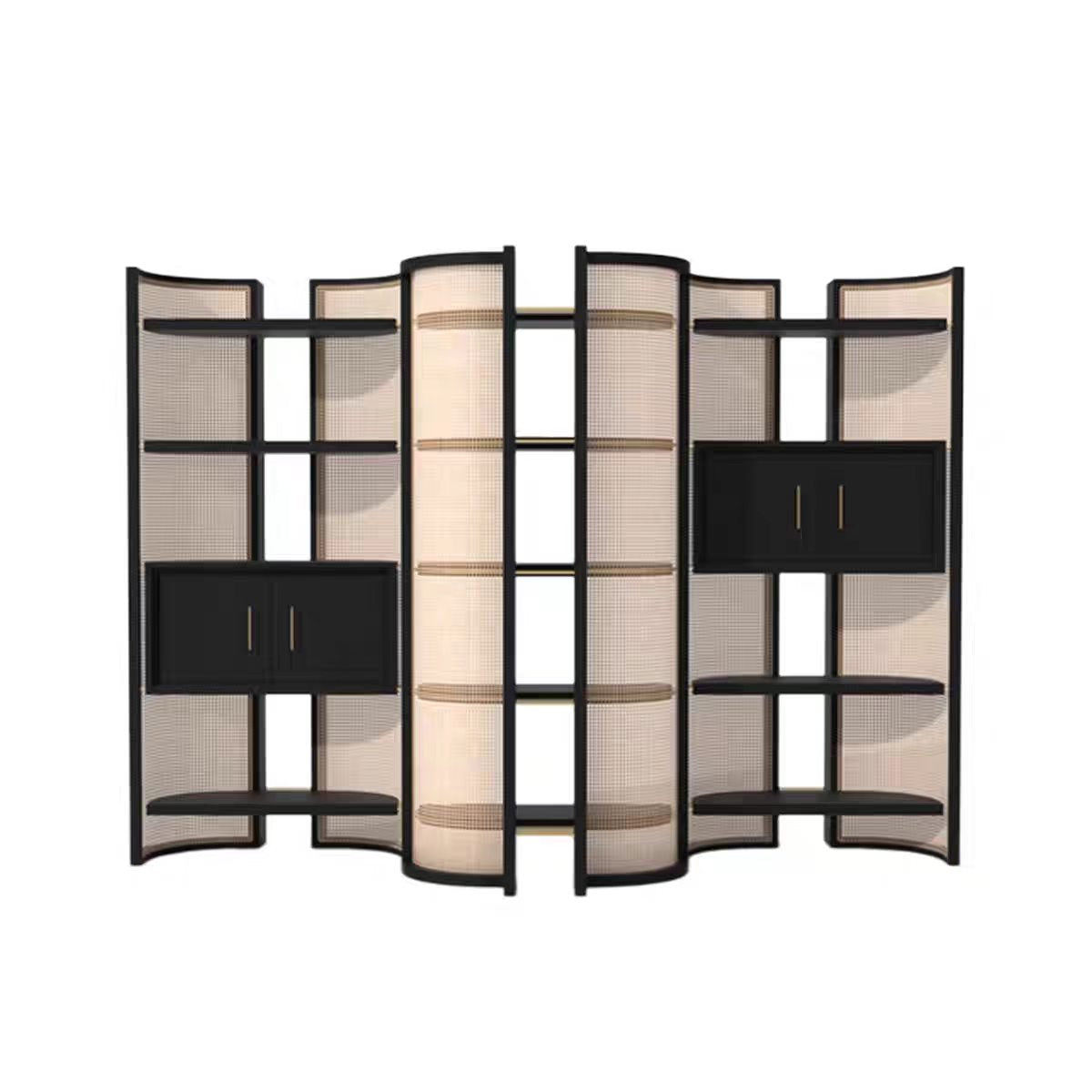 Luxury Italian Rattan Bookshelf with Stainless Steel Design