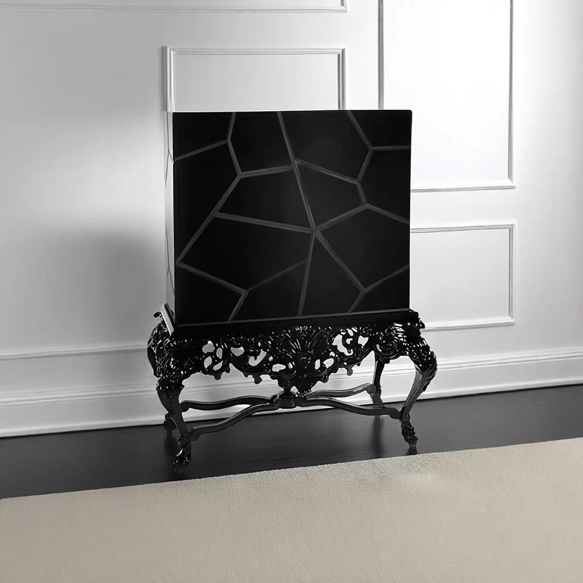 Luxury Italian Black Wood Wine Cabinet