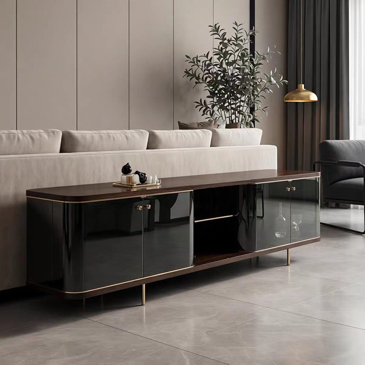 Luxury Italian Lacquer TV Cabinet with Glass Display Design