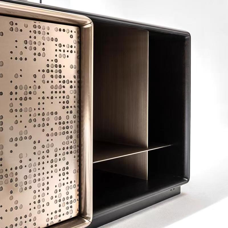 Luxury Italian Solid Wood Sideboard Cabinet with Metal Design