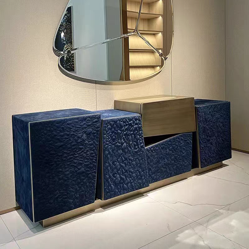 Luxury Italian Sideboard Cabinet with Leather & Stainless Steel Design