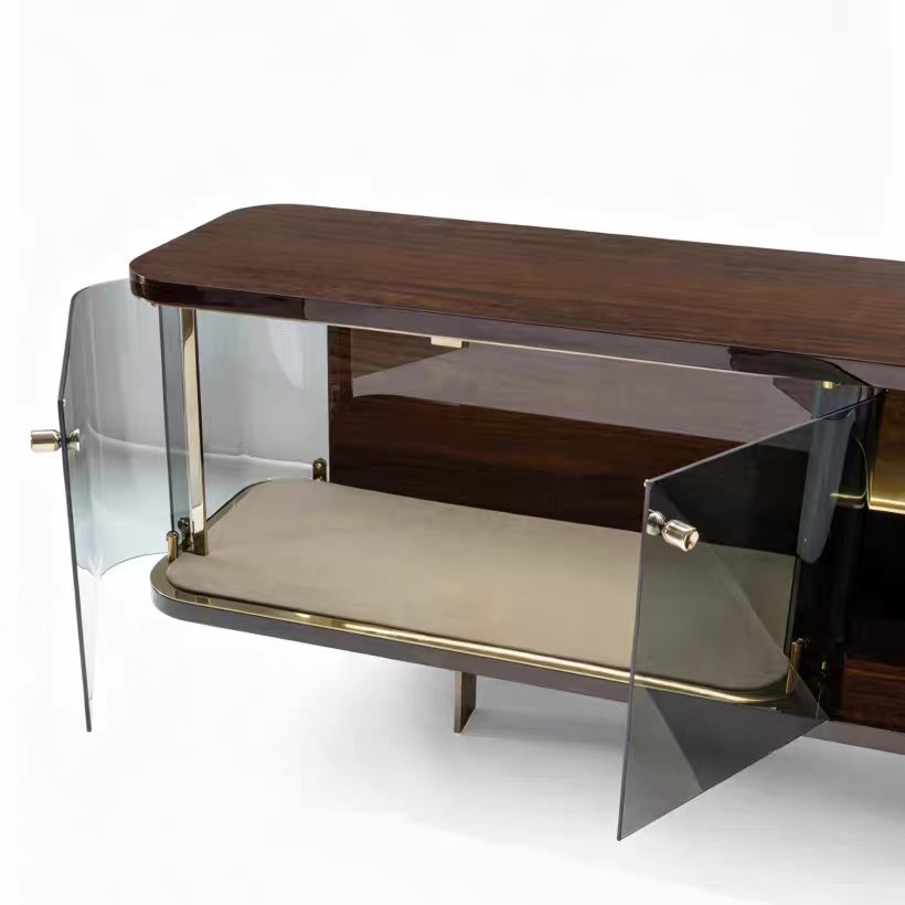 Luxury Italian Lacquer TV Cabinet with Glass Display Design