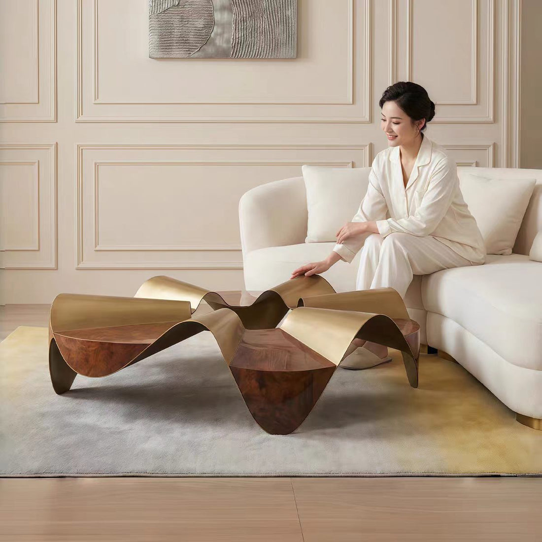 Ballet Inspired Solid Wood Metal Coffee Table