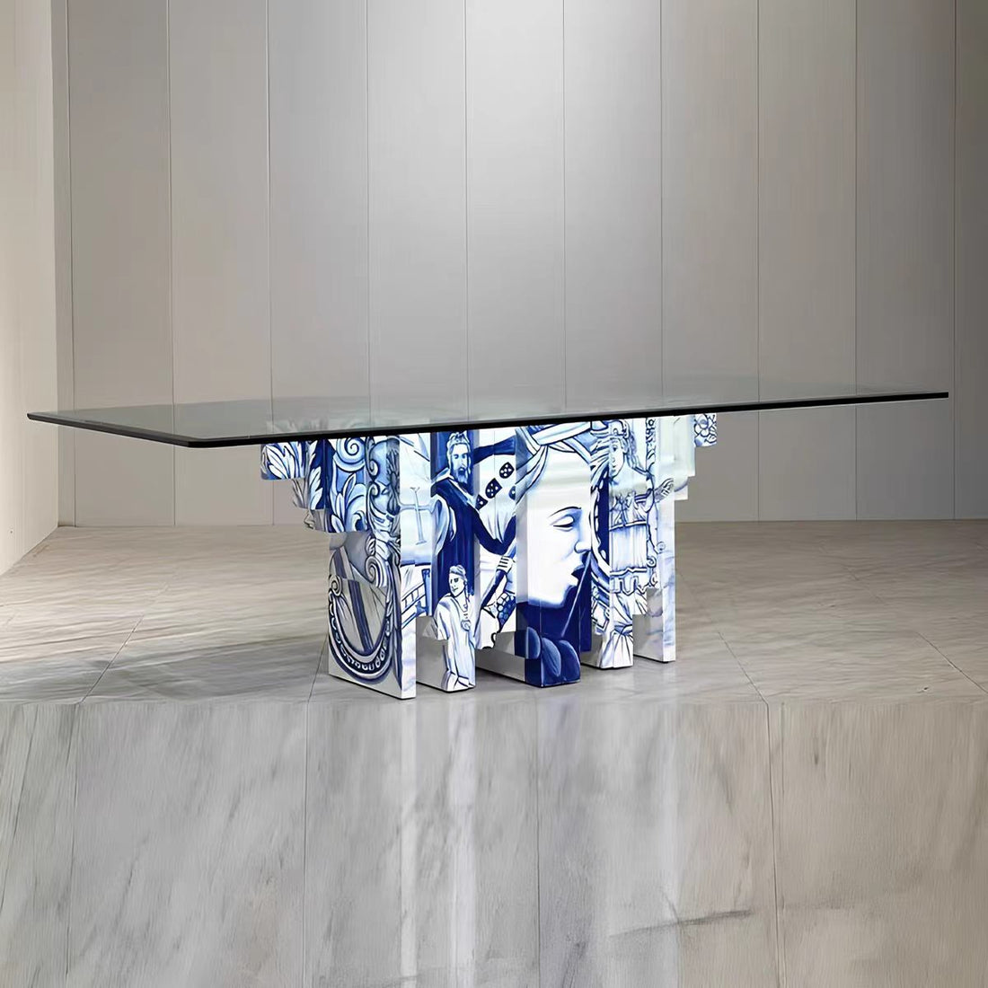 Custom Artistic Glass Dining Table for Luxury Villa & Hotel Projects