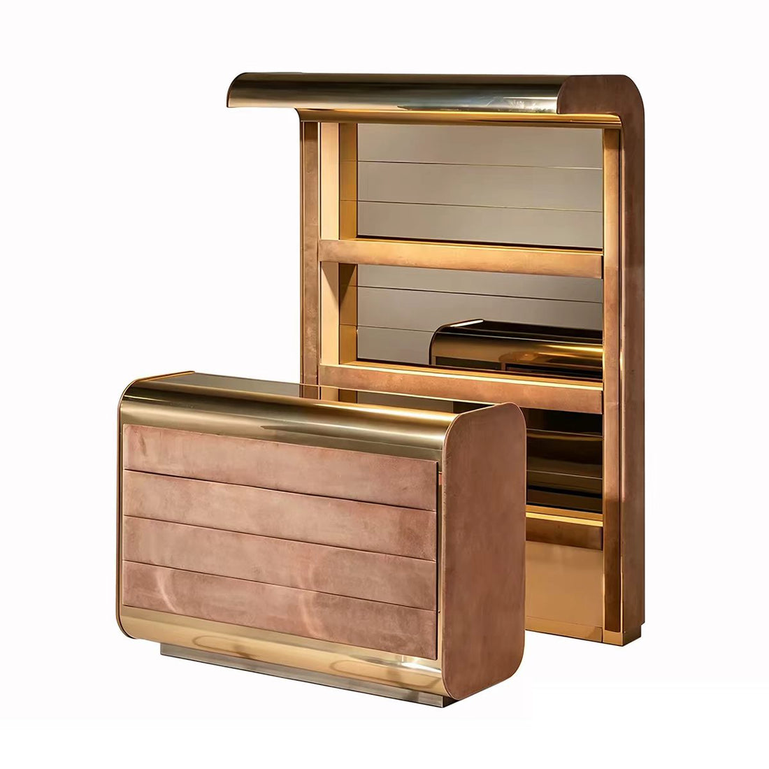 Custom Fabric & Metal Bar Cabinet Set for Luxury Villa & Hotel Projects